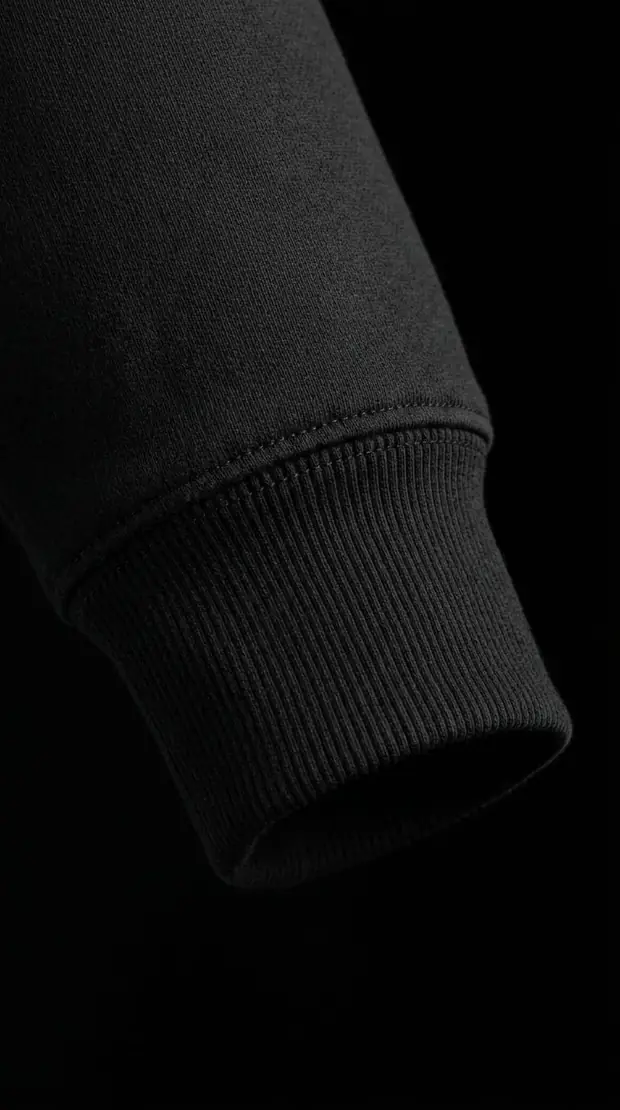 Signal Hoodie 01 — cuff detail, 2x2 rib