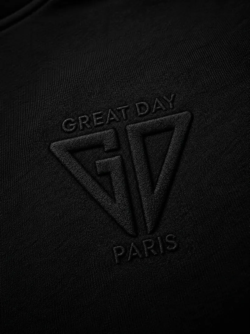 Signal Hoodie 01 — GD logo detail, tone-on-tone embroidery